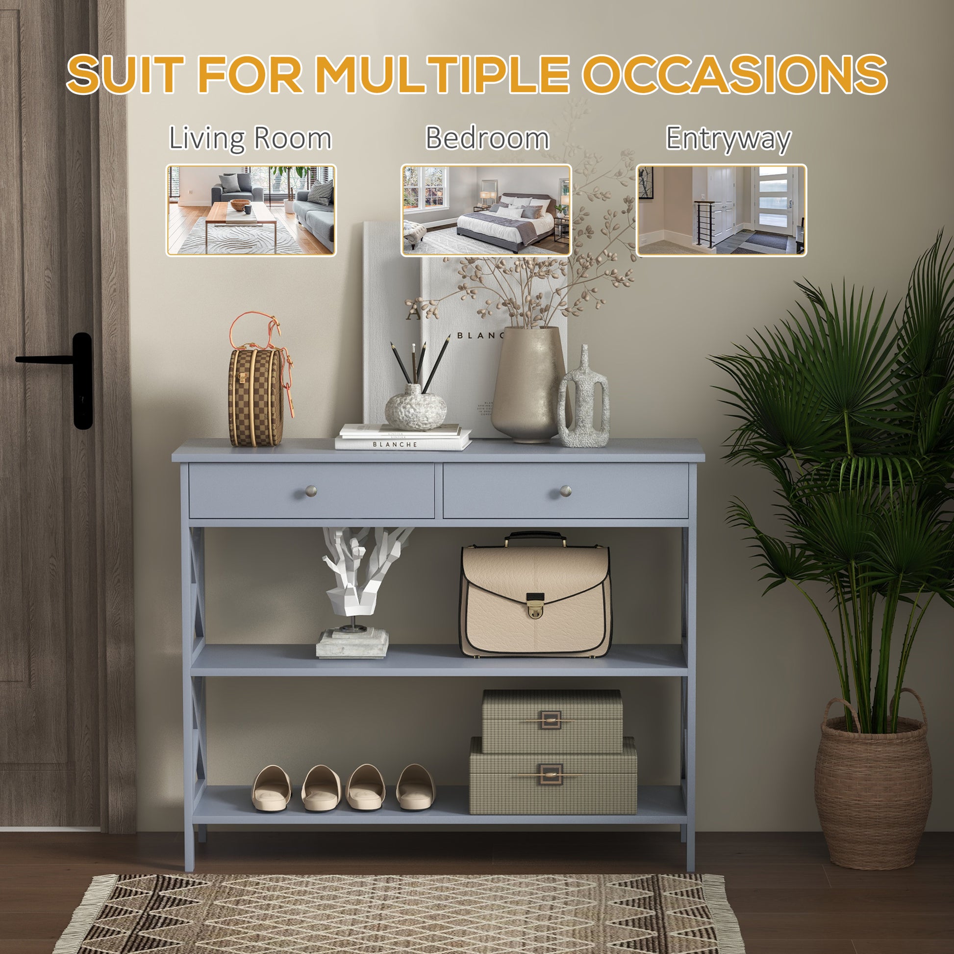 Console Table, Modern Entryway Table with 2 Drawers and 2 Shelves, Sofa Table for Living Room, Hallway, Grey Console Tables   at Gallery Canada