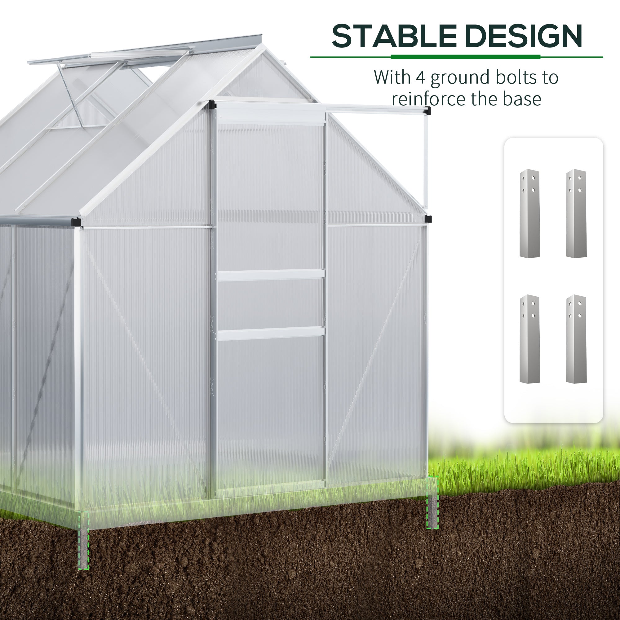 Polycarbonate Walk-in Greenhouse with Vent, Base, Door, Gutter, 6' x 6' x 6.5', Clear Walk In Greenhouses   at Gallery Canada