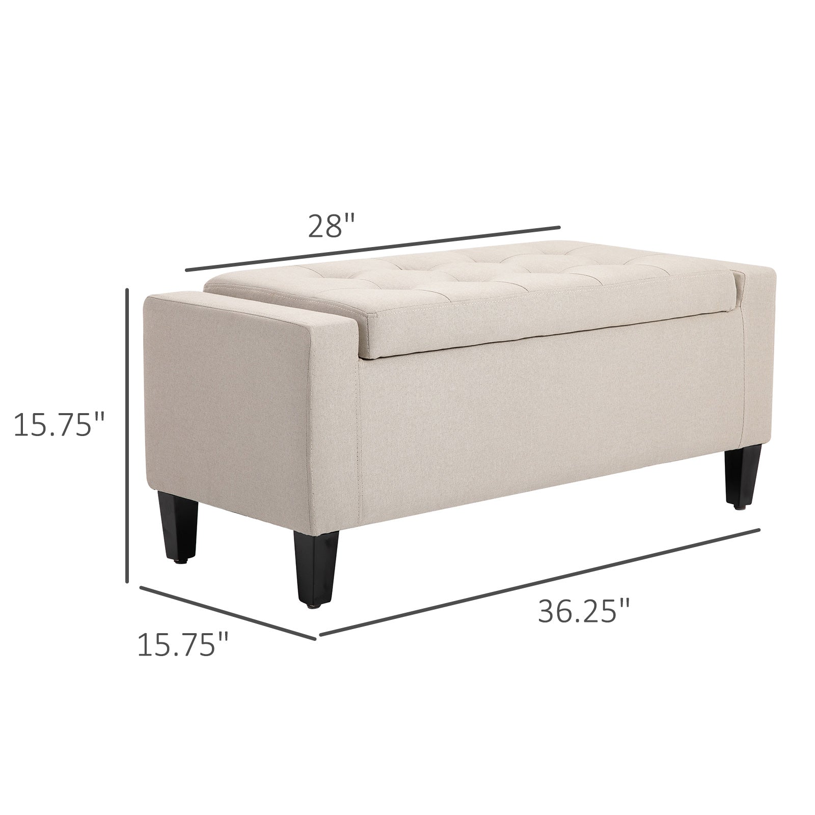 Storage Ottoman Bench Linen-Touch Fabric Tufted Chest Footstool with Flipping Top, Beige Storage Ottomans & Benches   at Gallery Canada