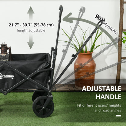 Steel Frame Folding Garden Cart, Collapsible Wagon Cart with Removable Canopy, Telescopic Handle and Carrying Bag - Gallery Canada