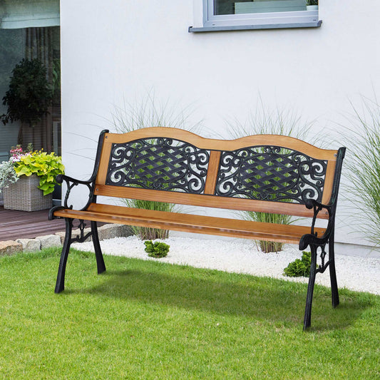 50" Garden Bench Porch Park Chair Cast Iron Hardwood - Gallery Canada