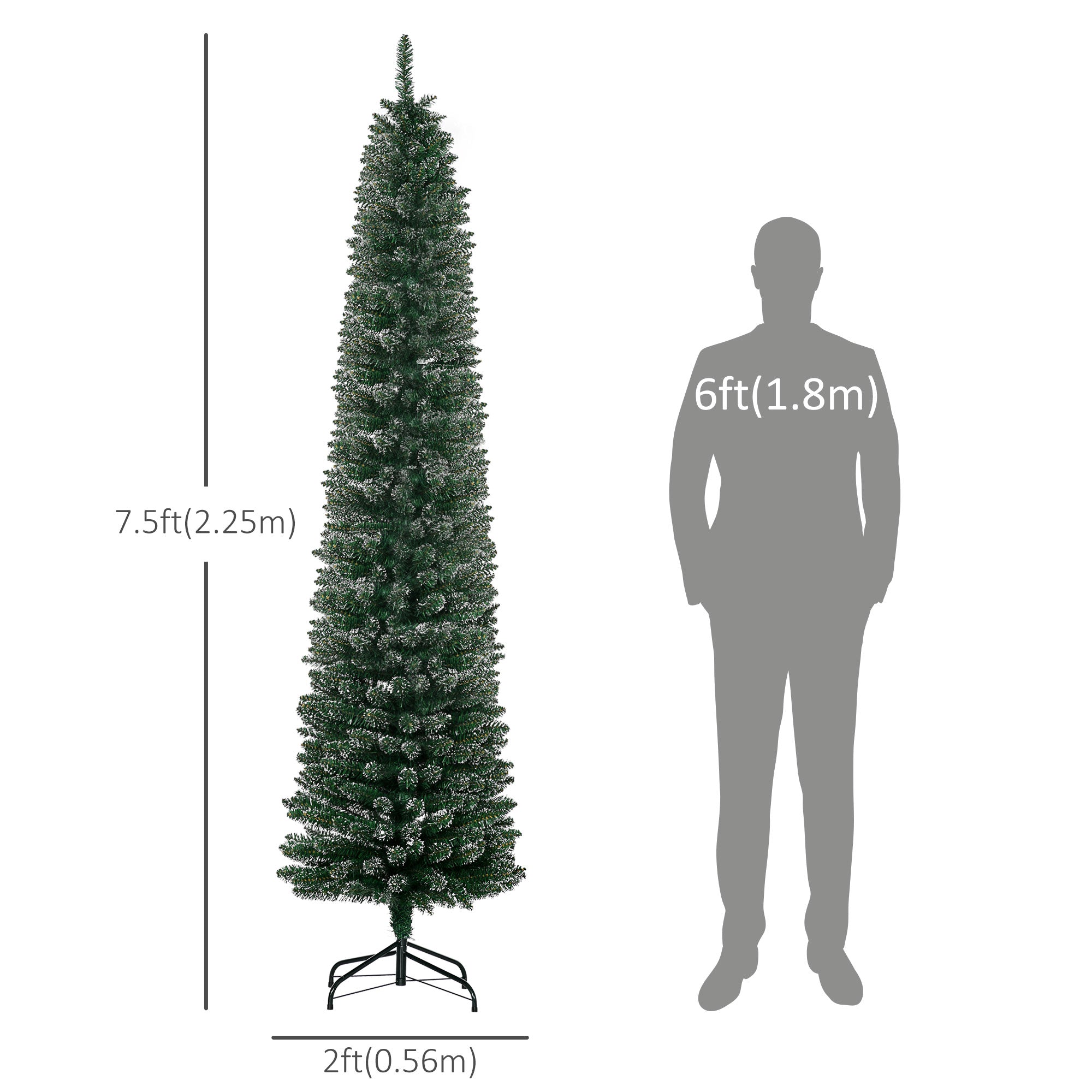 7.5FT Artificial Snow Dipped Christmas Tree Xmas Pencil Tree Holiday Home Indoor Decoration with Foldable Black Stand, Green Pencil Christmas Trees   at Gallery Canada