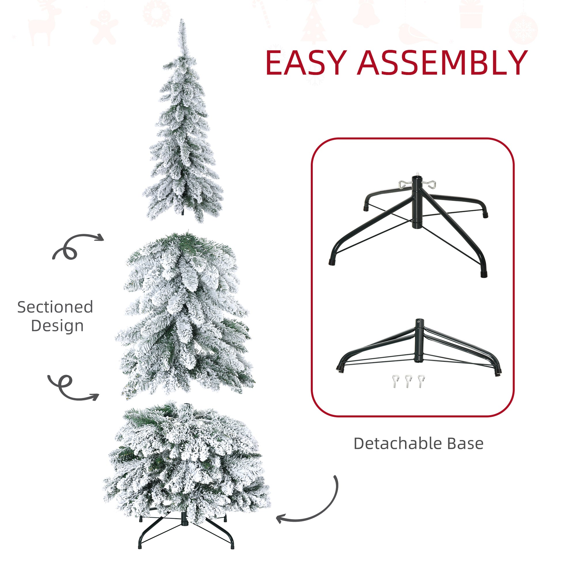 6' Artificial Slim Flocked Christmas Trees, with Snow Frosted Branches, Downswept Shape, Steel Base, Green Artificial Christmas Trees   at Gallery Canada