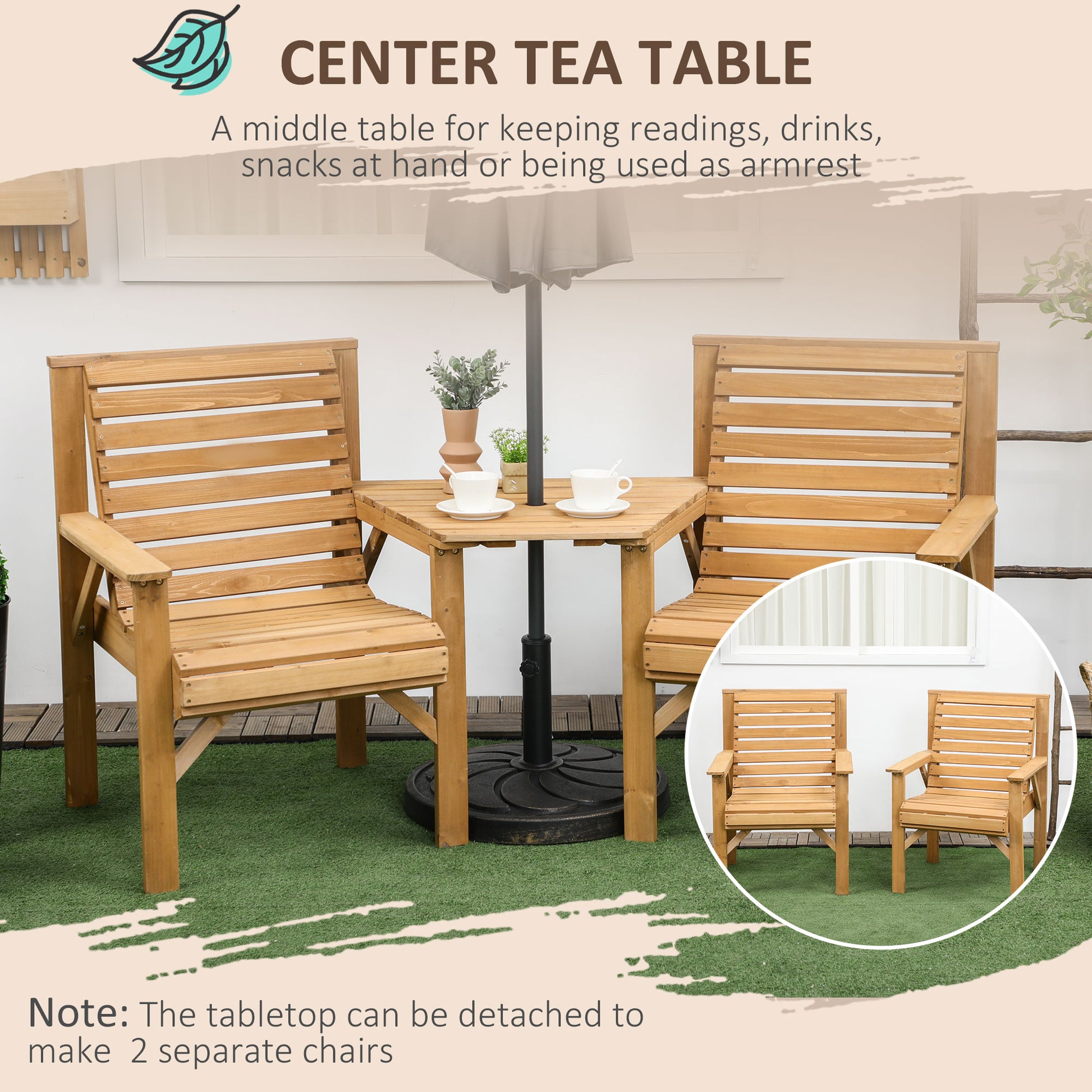 3Pcs Outdoor Bench Set for Backyard, Balcony, Light Brown Outdoor Benches   at Gallery Canada