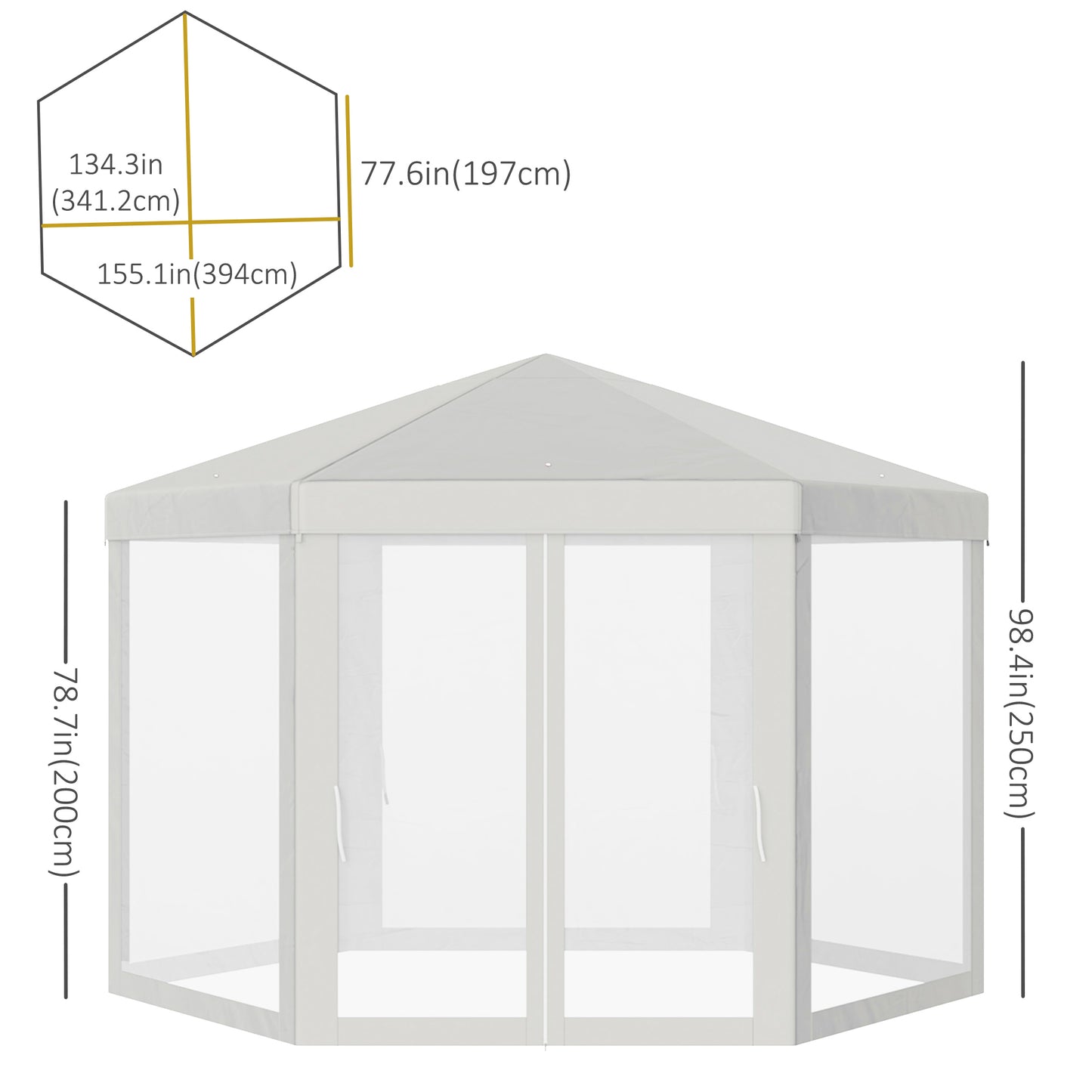 Φ13' Hexagon Party Tent Patio Gazebo Outdoor Activity Event Canopy Quick Sun Shelter Pavilion with Netting Mesh Sidewall Cream White Canopy Tents   at Gallery Canada