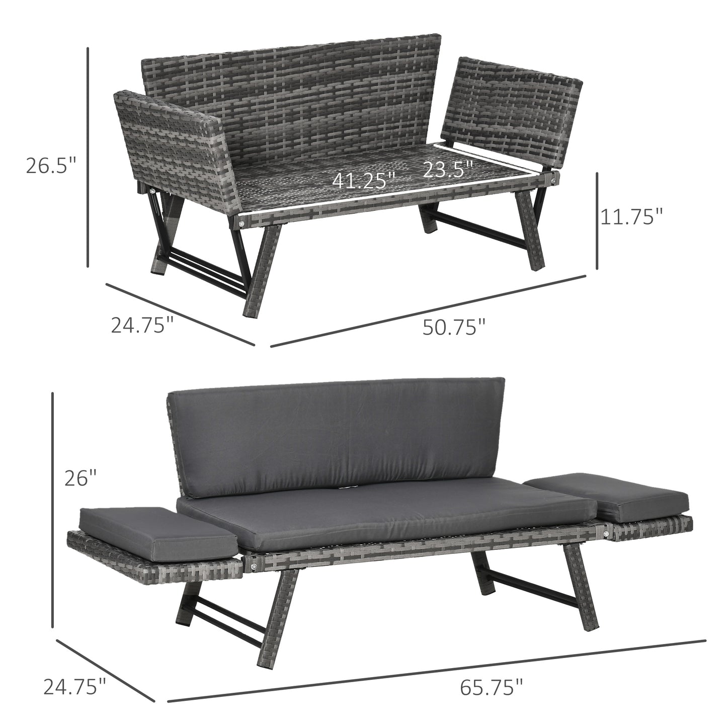 Convertible Wicker Loveseat Grey Patio Chaise Lounge Patio Furniture Sets   at Gallery Canada