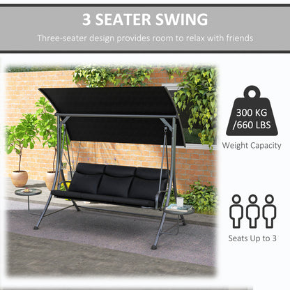 3 Seat Outdoor Swing Chair Steel Swing Bench Porch Swing With Adjustable Canopy &; Coffee Tables &; Cushion for Patio Garden, Black Patio Swings with Stand   at Gallery Canada