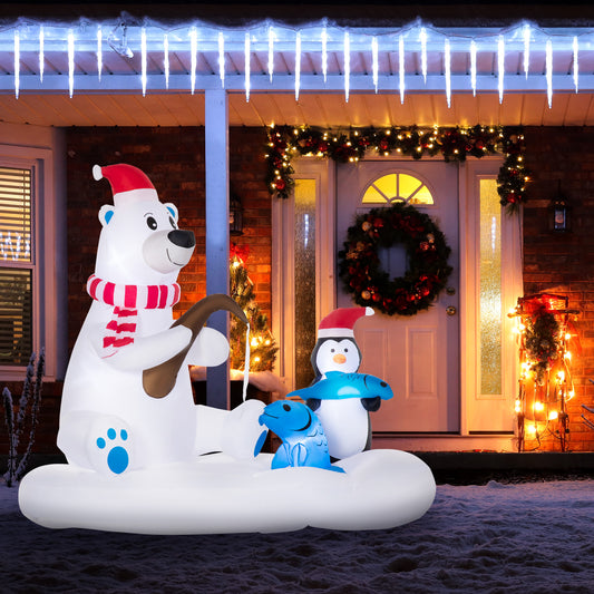 6ft Christmas Inflatable Polar Bear and Penguin with Santa's Hat Fishing on Board, Blow-Up Outdoor LED Yard Display for Lawn Garden Party - Gallery Canada