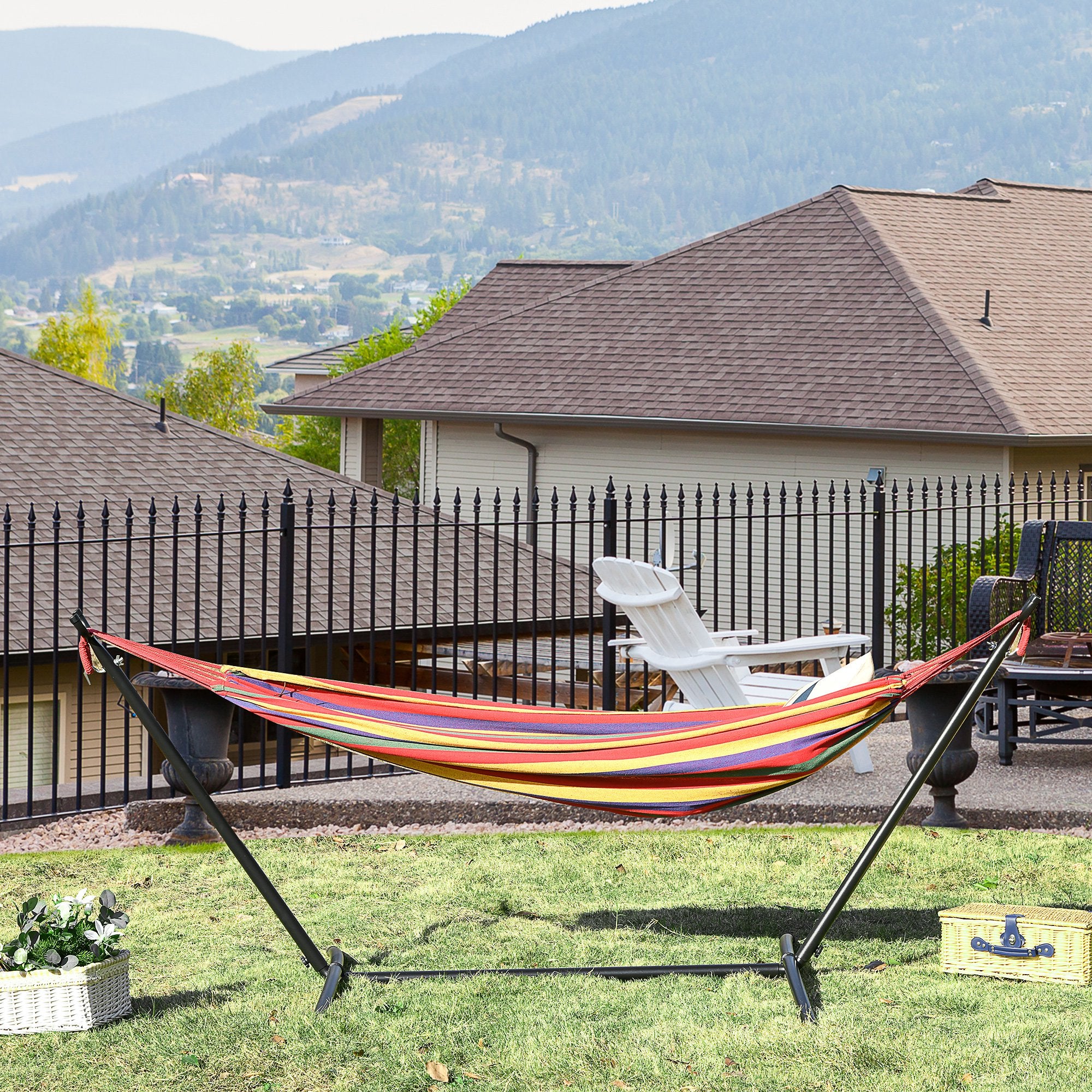 Adjustable Fabric Hammock with Stand and Carrying Case for Indoor/Outdoor, Multi Colour Hammocks with Stand   at Gallery Canada