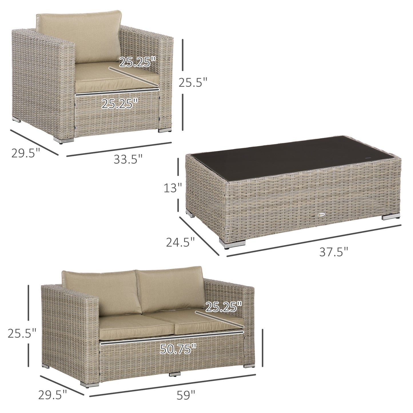 Extra Wide 4-Piece Patio Wicker Sofa Set, All-Weather PE Rattan, Beige Patio Furniture Sets   at Gallery Canada