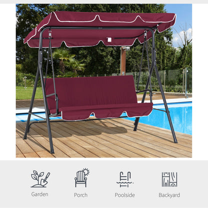 3-Seat Outdoor Patio Swing Glider with Adjustable Canopy and Removable Cushion, Wine Red Patio Swings with Stand   at Gallery Canada