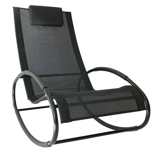 Patio Texteline Rocking Lounge Chair Orbital Zero Gravity Rocker Outdoor Recliner Seat w/ Padded Pillow Black Outdoor Rocking Chairs Black  at Gallery Canada