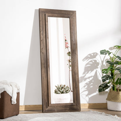 59" x 23.5" Farmhouse Full Length Mirror, Wall Mount and Leaner Floor Mirror, Vertical and Horizontal for Bedroom, Dark Brown Wall Mirrors   at Gallery Canada