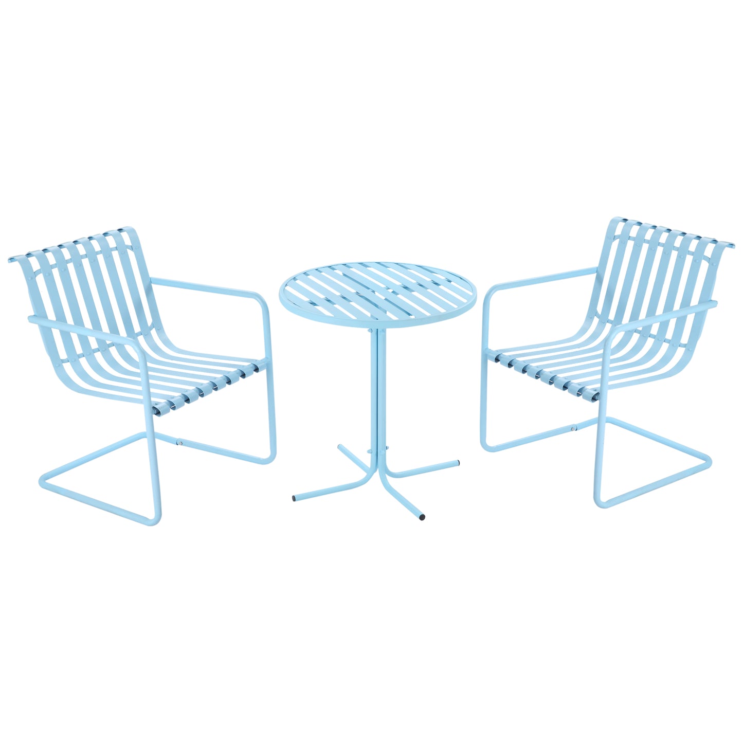 3 Pieces Patio Bistro Set, Metal Frame Garden Coffee Table Set with 2 Chairs &; Round Table for Outdoor Yard Porch Poolside Balcony, Sky Blue Bistro Sets Sky Blue  at Gallery Canada