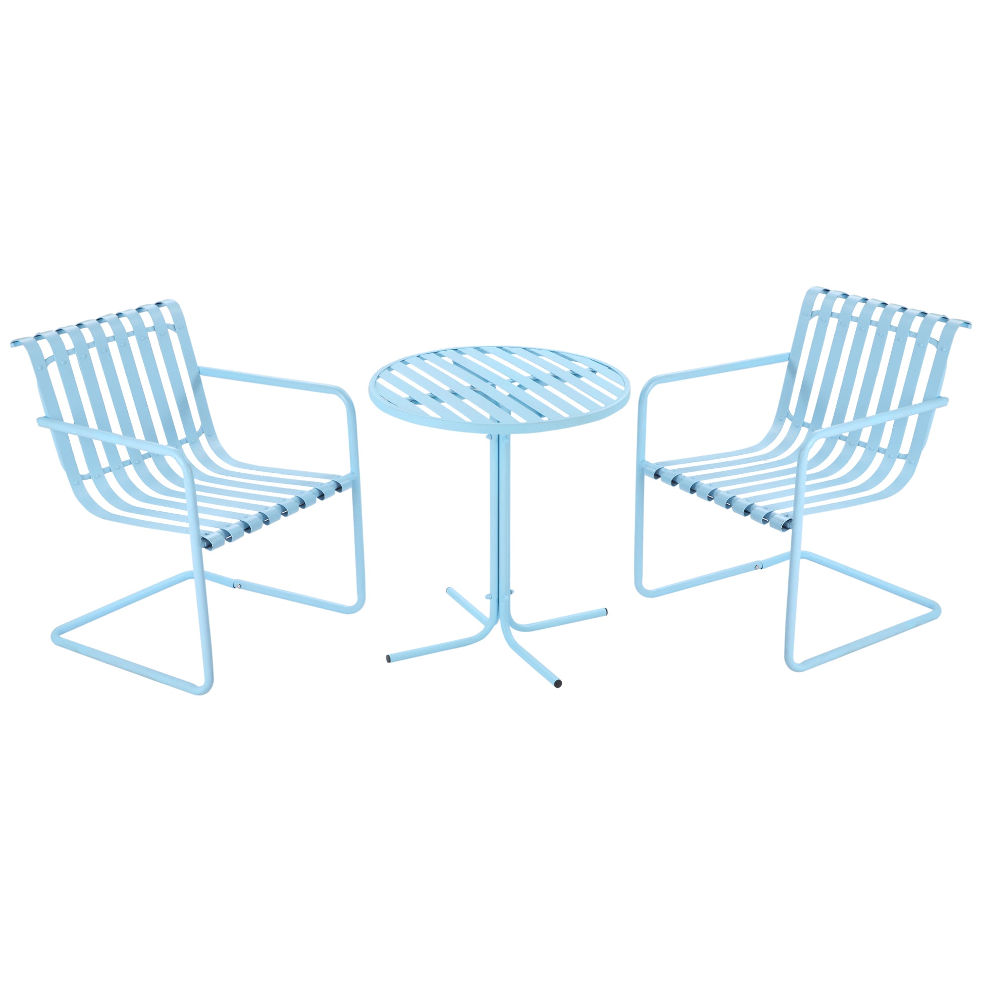 3 Pieces Patio Bistro Set, Metal Frame Garden Coffee Table Set with 2 Chairs &; Round Table for Outdoor Yard Porch Poolside Balcony, Sky Blue Bistro Sets Sky Blue  at Gallery Canada