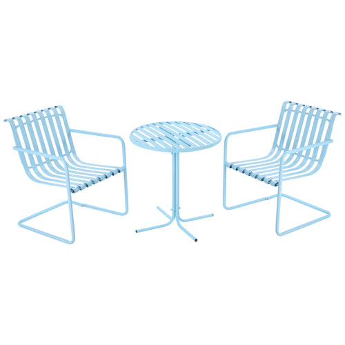 3 Pieces Patio Bistro Set, Metal Frame Garden Coffee Table Set with 2 Chairs &; Round Table for Outdoor Yard Porch Poolside Balcony, Sky Blue