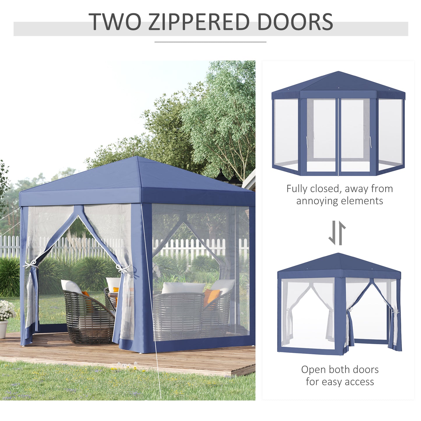 Φ13' Hexagon Party Tent Patio Gazebo Outdoor Activity Event Canopy Quick Sun Shelter Pavilion with Netting Mesh Sidewall Blue Canopy Tents   at Gallery Canada