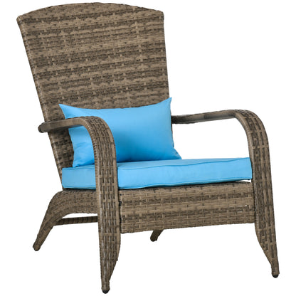 Wicker Adirondack Chair with Cushions, Tall Backrest, Armrests for Patio or Garden, Blue Patio Chairs Blue  at Gallery Canada