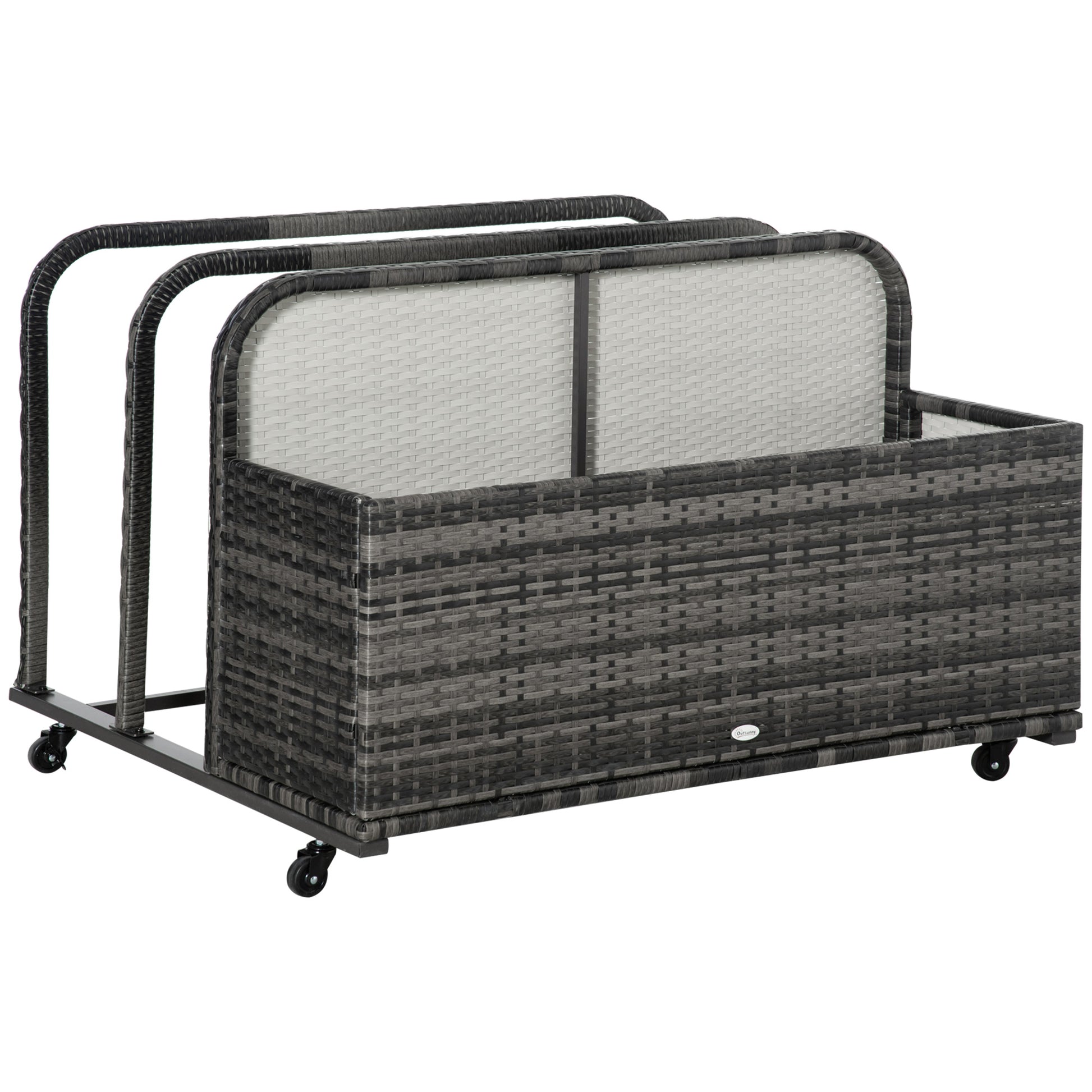 Rattan Rolling Pool Storage Organizer for Floats, Towels, Toys - Grey Patio Storage Boxes Grey  at Gallery Canada