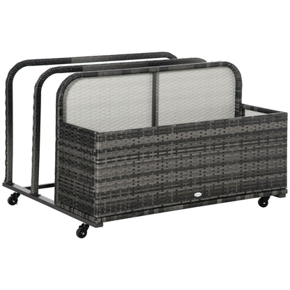 Rattan Rolling Pool Storage Organizer for Floats, Towels, Toys - Grey Patio Storage Boxes Grey  at Gallery Canada