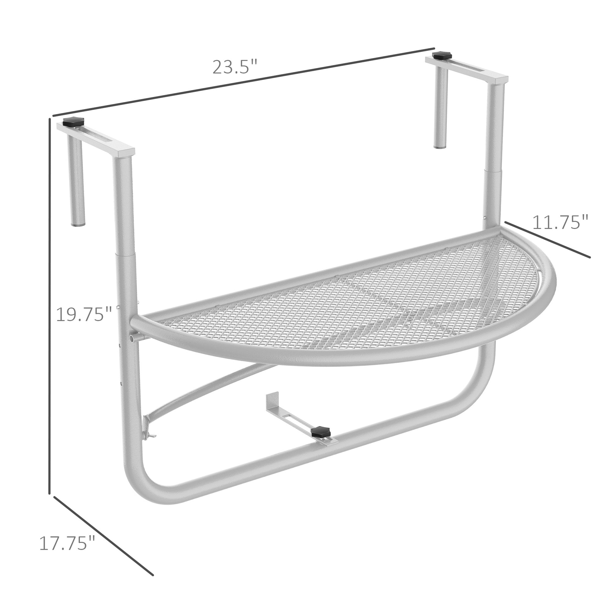 Adjustable Balcony Hanging Railing Table, Metal Mounting Mini Wall Desk Storage Rack, Outdoor Flower Stand Serving Table Half Round, White Balcony Table Hanging   at Gallery Canada