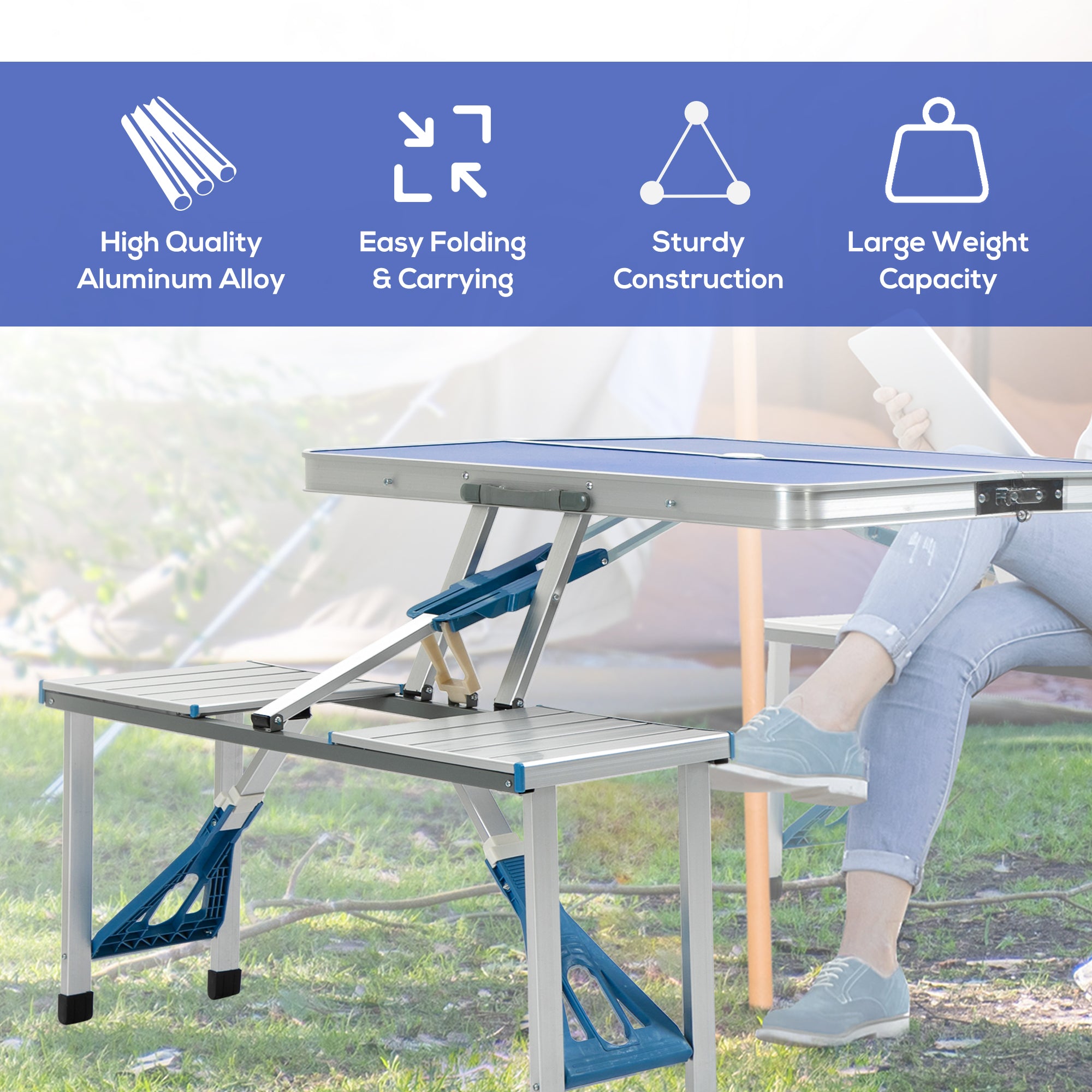 Portable Picnic Table Set Junior Folding Camping Table Set Portable Camping Garden BBQ Party Blue Picnic Tables & Camping Chairs   at Gallery Canada