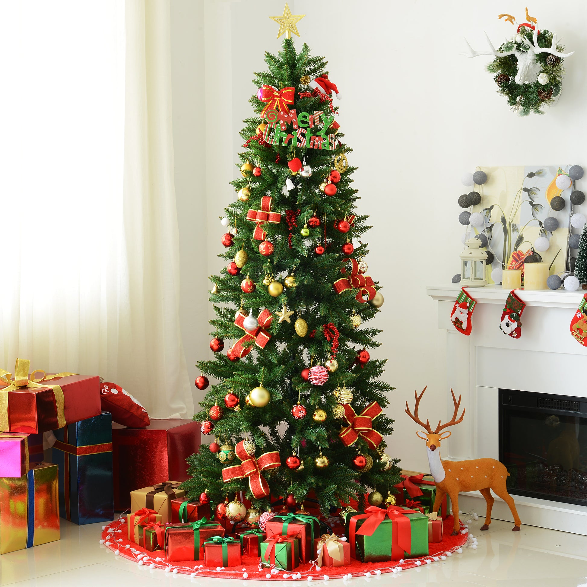 6.9ft Artificial Christmas Tree w/ Metal Stand Spruce Branch Tips Green Artificial Christmas Trees   at Gallery Canada