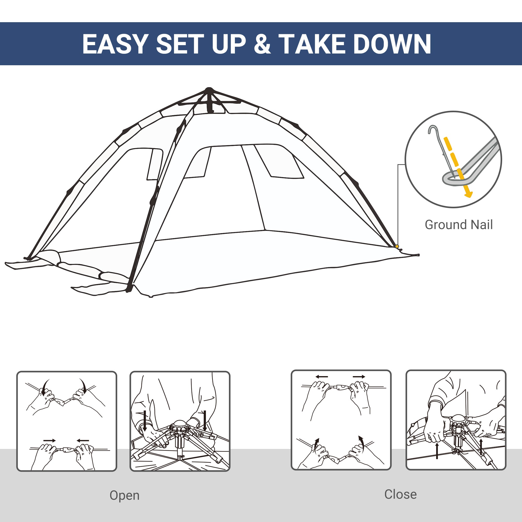 Pop Up Beach Tent for 1-2 Person, Partable Instant Sun Shelter with 2 Mesh Windows, 2 Doors, Carrying Bag, Sky Blue Camping Tents   at Gallery Canada