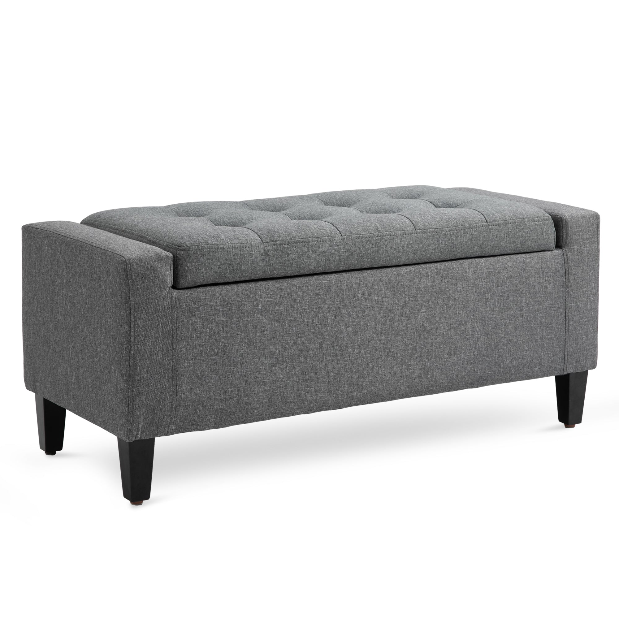 Storage Ottoman Bench Linen-Touch Fabric Tufted Chest Footstool with Flipping Top, Grey Storage Ottomans & Benches Grey  at Gallery Canada