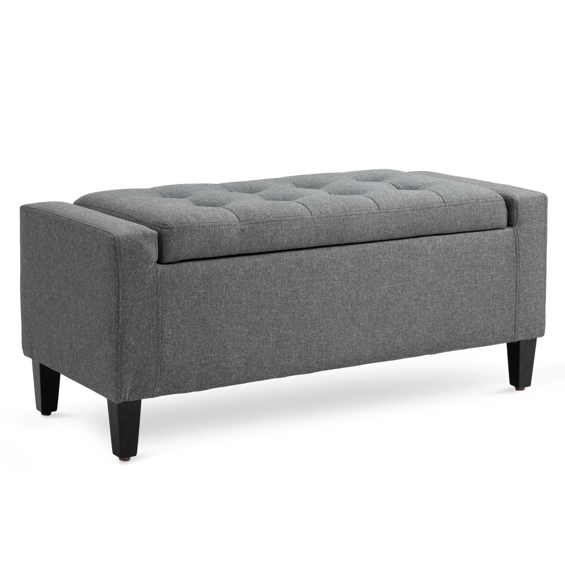 Storage Ottoman Bench Linen-Touch Fabric Tufted Chest Footstool with Flipping Top, Grey Storage Ottomans & Benches Grey  at Gallery Canada