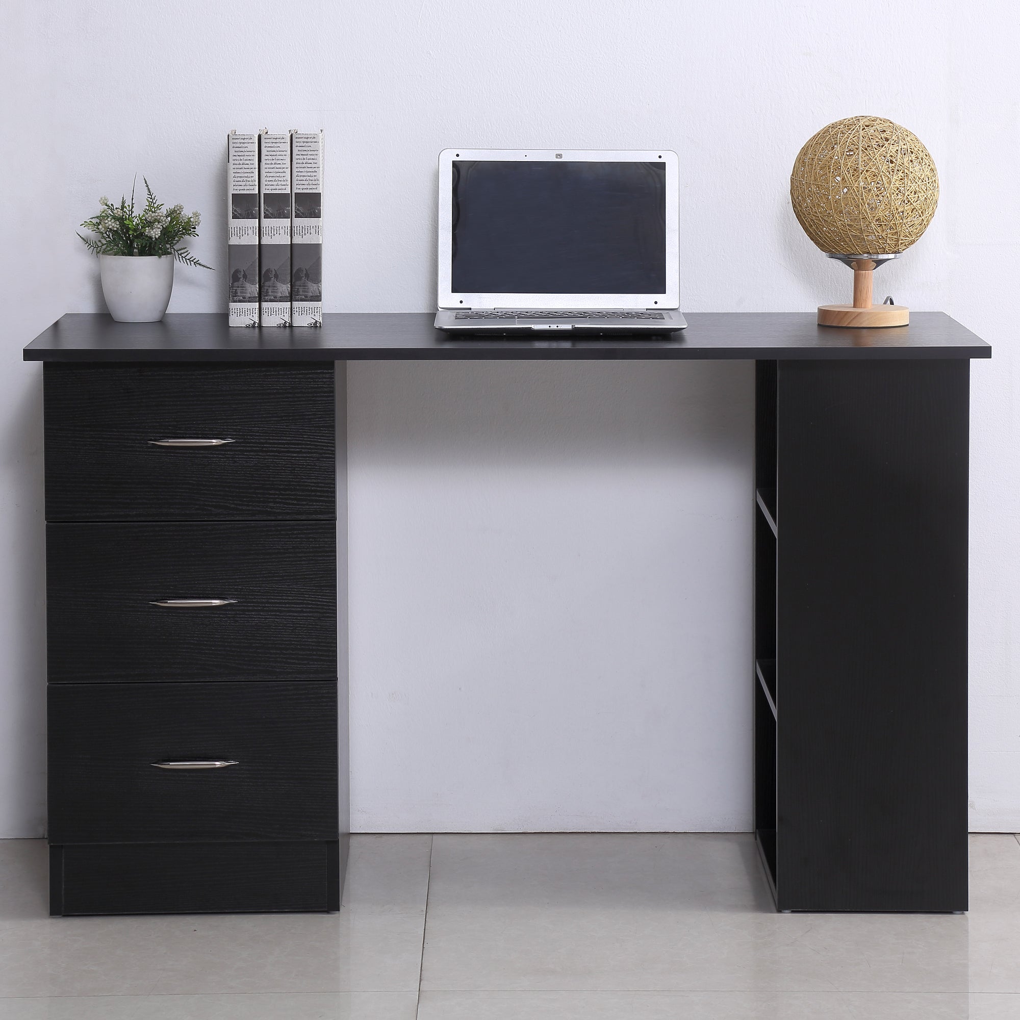 Computer Desk with 3-Tier Storage Shelves, 47 Inches Home Office Desk with Drawers, Study Writing Table, Black Writing Desks   at Gallery Canada