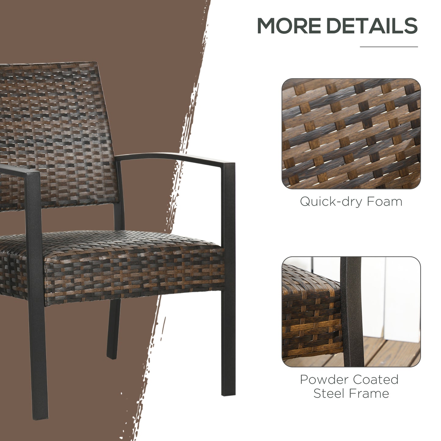 Set of 2 Rattan Wicker Armchairs with Quick Dry Foam Seat, Steel Frame, Brown Patio Furniture Sets   at Gallery Canada