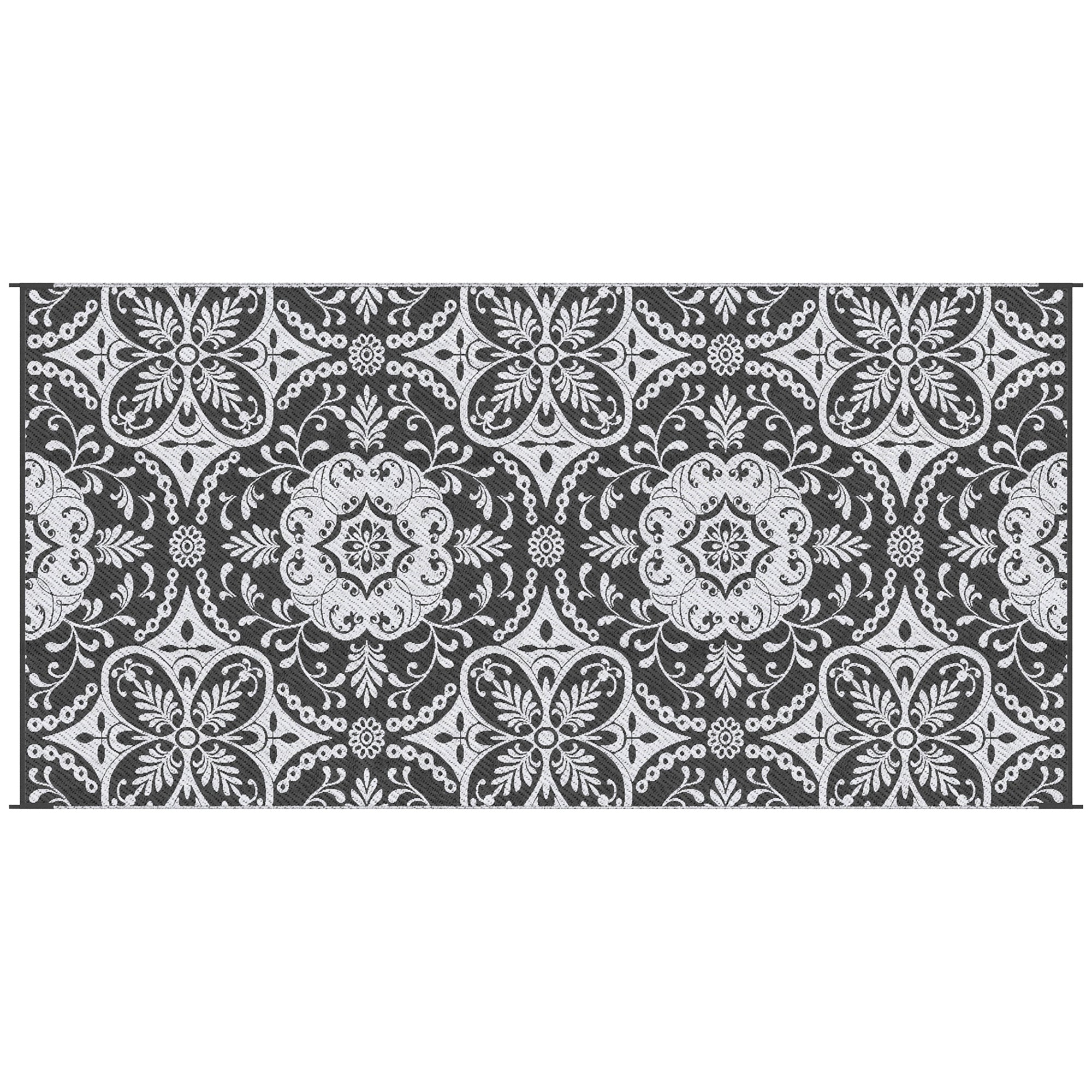 Reversible Waterproof Outdoor Rug with Carry Bag, 9' x 18' for RV, Camping, Gray & White Flower Outdoor Reversible Rugs Options  at Gallery Canada