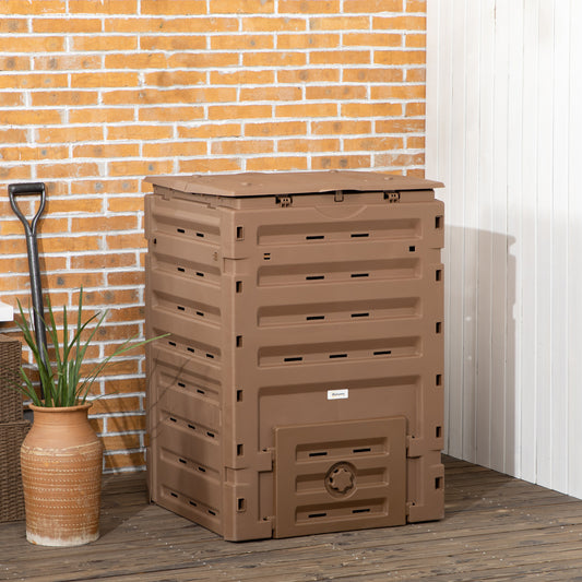 Compost Bin, Garden Composter with 80 Vents and 2 Sliding Doors, 120 Gallon (450L), Black Outdoor Compost Bin Brown  at Gallery Canada