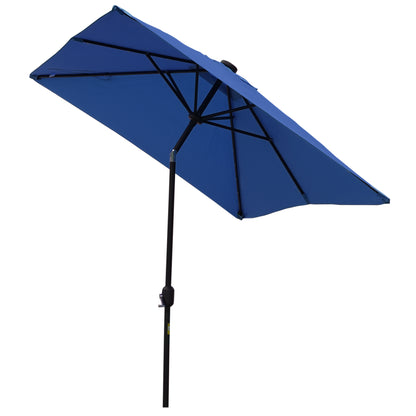 6' x 10' Patio Umbrella with 35 LED Solar Lights and Tilt, Rectangular Outdoor Table Umbrella with Crank, Dark Blue Sun Umbrellas Dark Blue  at Gallery Canada