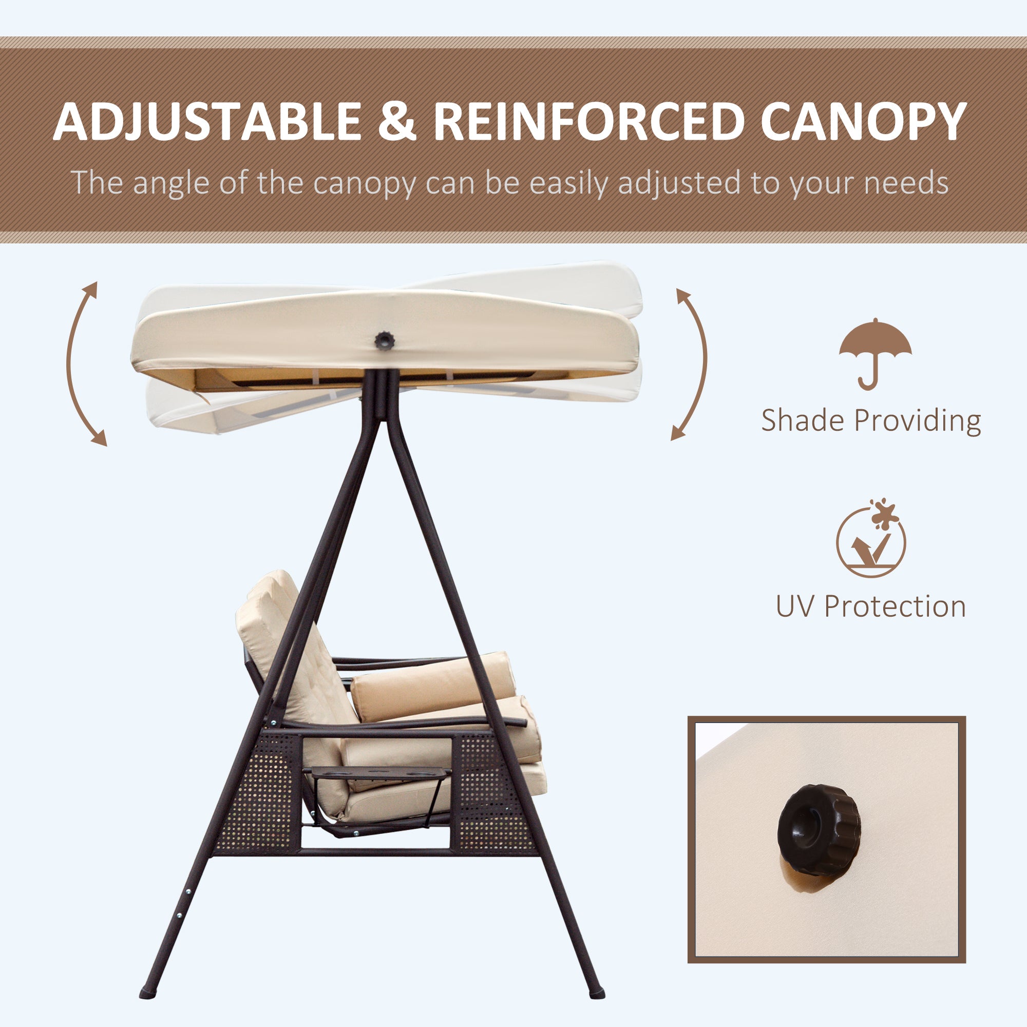 3 Seater Heavy Duty Swing Chair Outdoor Lounge Hammock Cushioned Seat W/ Tilt Canopy Porch Swings with Canopy   at Gallery Canada