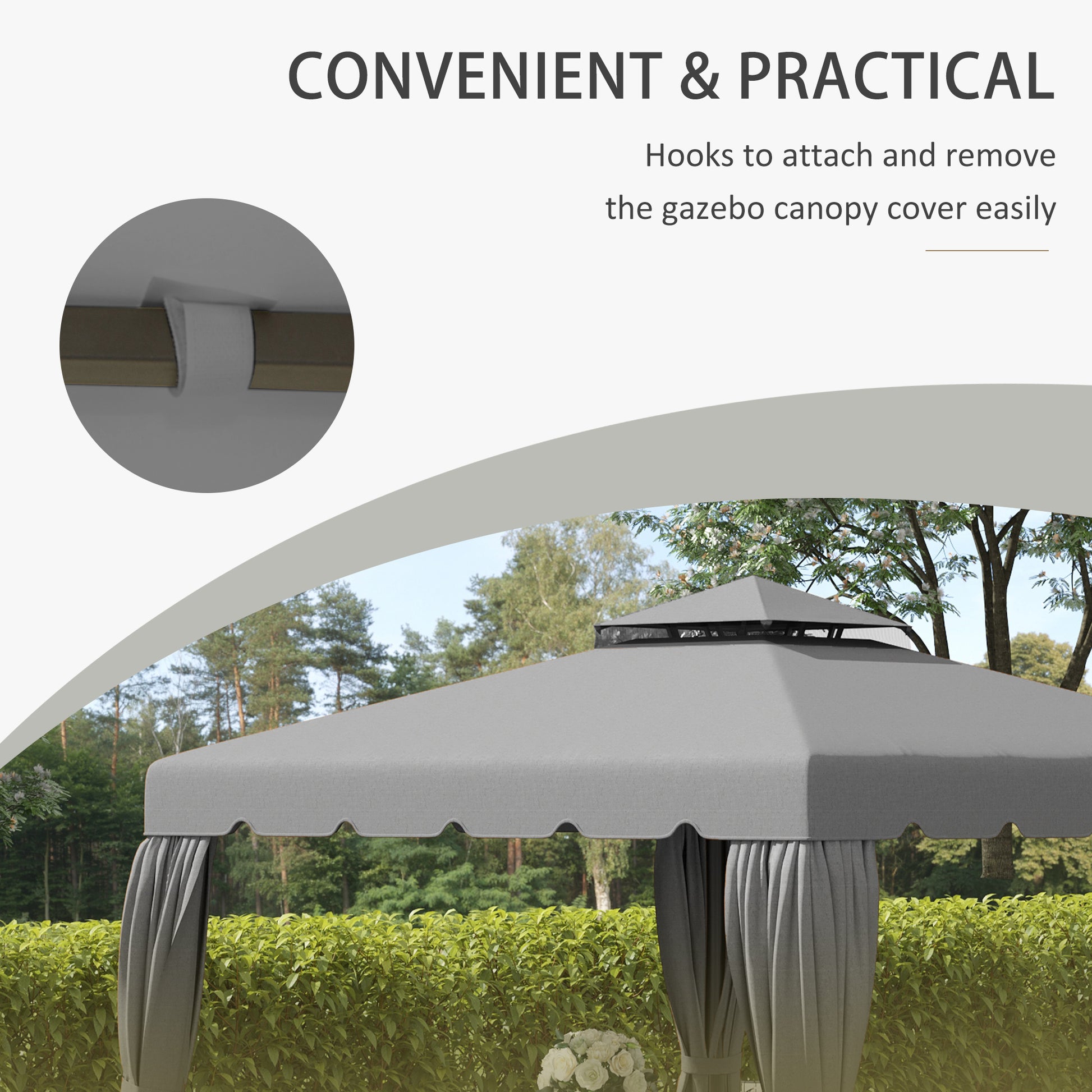 9.8' x 9.8' Gazebo Replacement Canopy, Gazebo Top Cover with Double Vented Roof for Garden Patio Outdoor (TOP ONLY), Grey Gazebo Canopy Replacement   at Gallery Canada