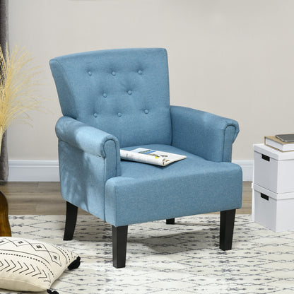 Armchair, Fabric Accent Chair, Modern Living Room Chair with Wood Legs and Rolled Arms for Bedroom, Blue Single Sofas   at Gallery Canada