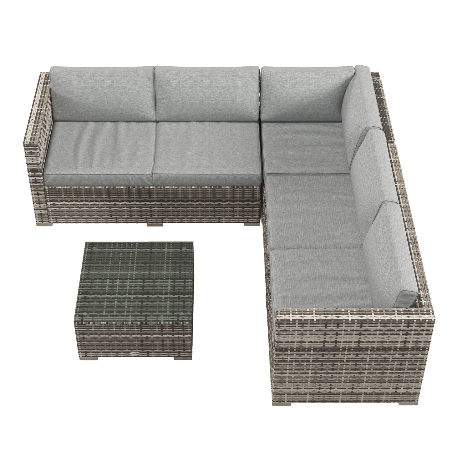 4 Pieces Rattan Wicker Outdoor Conversation Furniture Set w/ Corner Sofa Loveseats Coffee Table Cushions, Mixed Grey Patio Furniture Sets Mixed Grey  at Gallery Canada