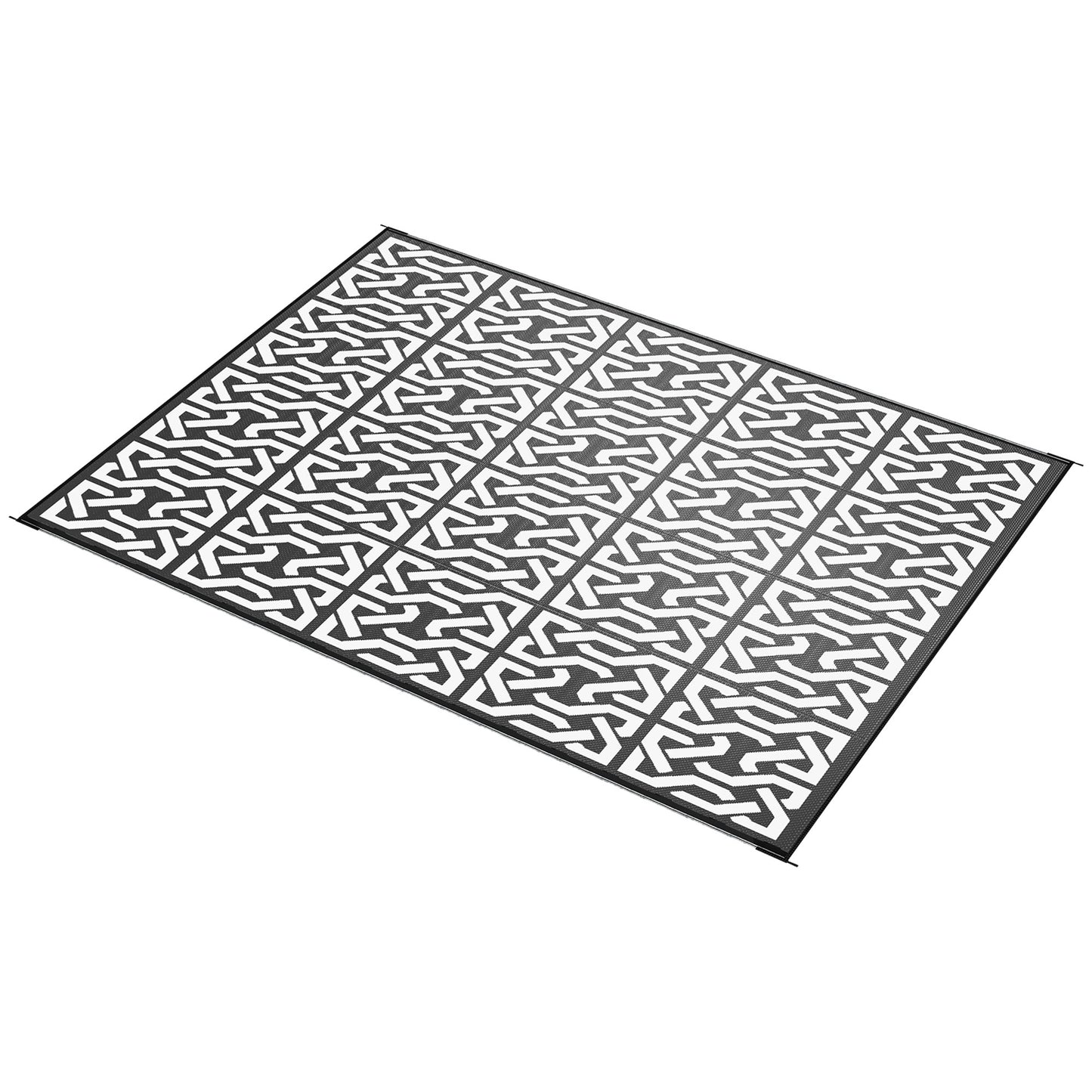 Reversible Outdoor Rug Waterproof Plastic Straw RV Rug with Carry Bag, 9' x 12', Black and White Chain Outdoor Reversible Rugs Options  at Gallery Canada