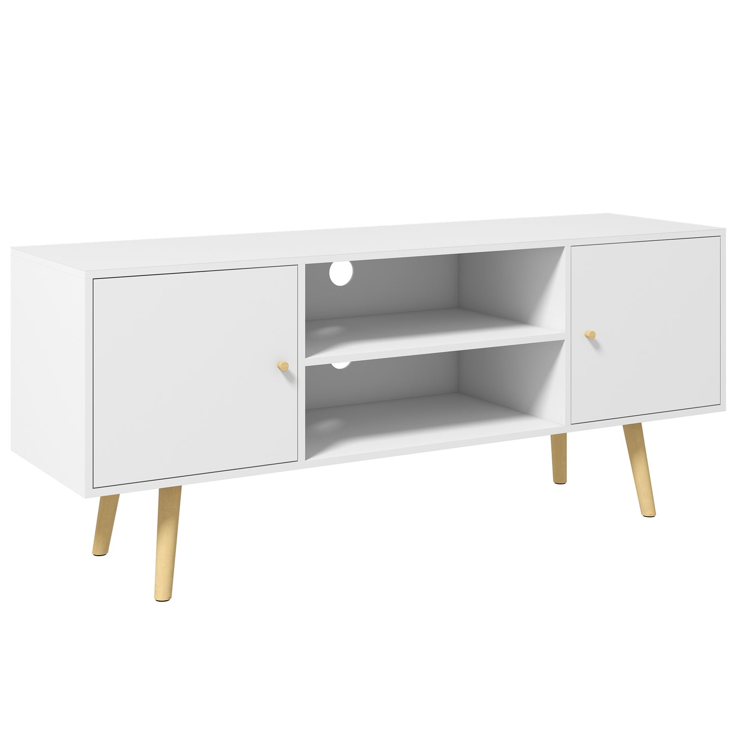 TV Stand Cabinet for TVs up to 55 Inches, Entertainment Unit with Storage Shelves and Wood Legs for Living Room, White TV Stands White  at Gallery Canada