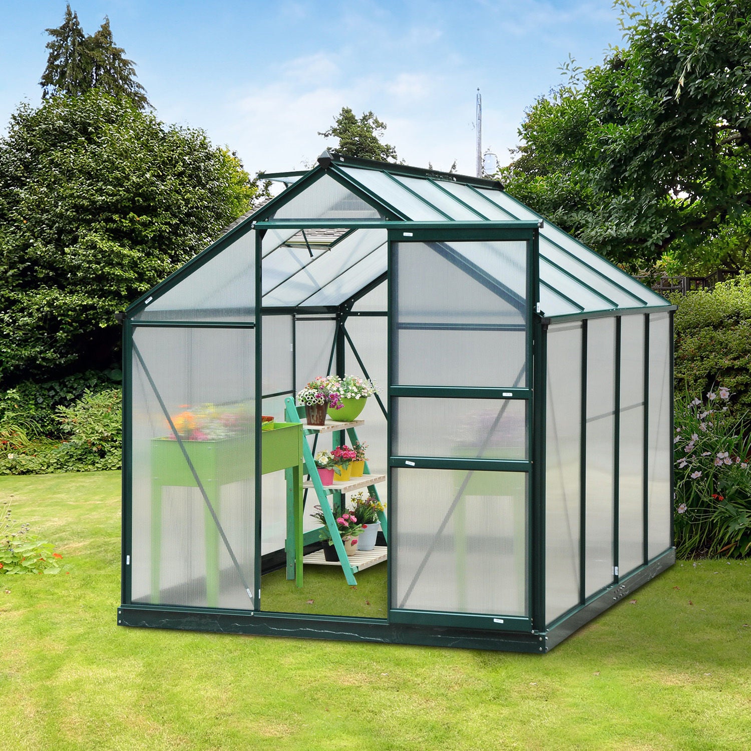 6.2' x 8.3' x 6.6' Clear Polycarbonate Greenhouse Large Walk-In Green House w/ Slide Door Walk In Greenhouses   at Gallery Canada