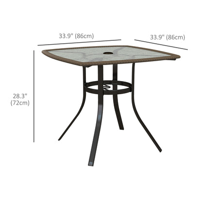 34" Square Outdoor Dining Table, Patio Table with Umbrella Hole, Water-Grain Glass Top Coffee Table for Balcony, Poolside, Dark Brown Patio Dinning Tables   at Gallery Canada