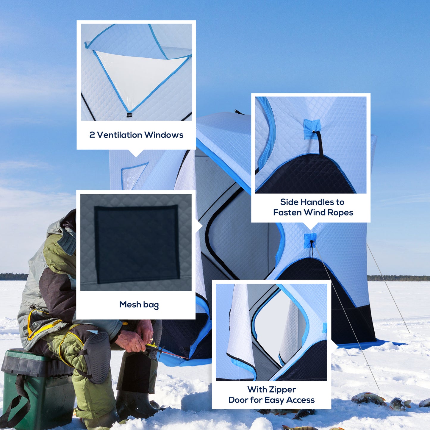 4-Person Pop-up Ice Fishing Tent, Insulated Ice Fishing Shelter with Ventilation Windows, Double Doors and Carry Bag, for Low-Temp -22℉ Ice Fishing Tents   at Gallery Canada