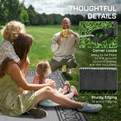 Reversible 9' x 18' Waterproof Outdoor RV Mat with Carrying Bag, Black/Grey Outdoor Reversible Rugs   at Gallery Canada