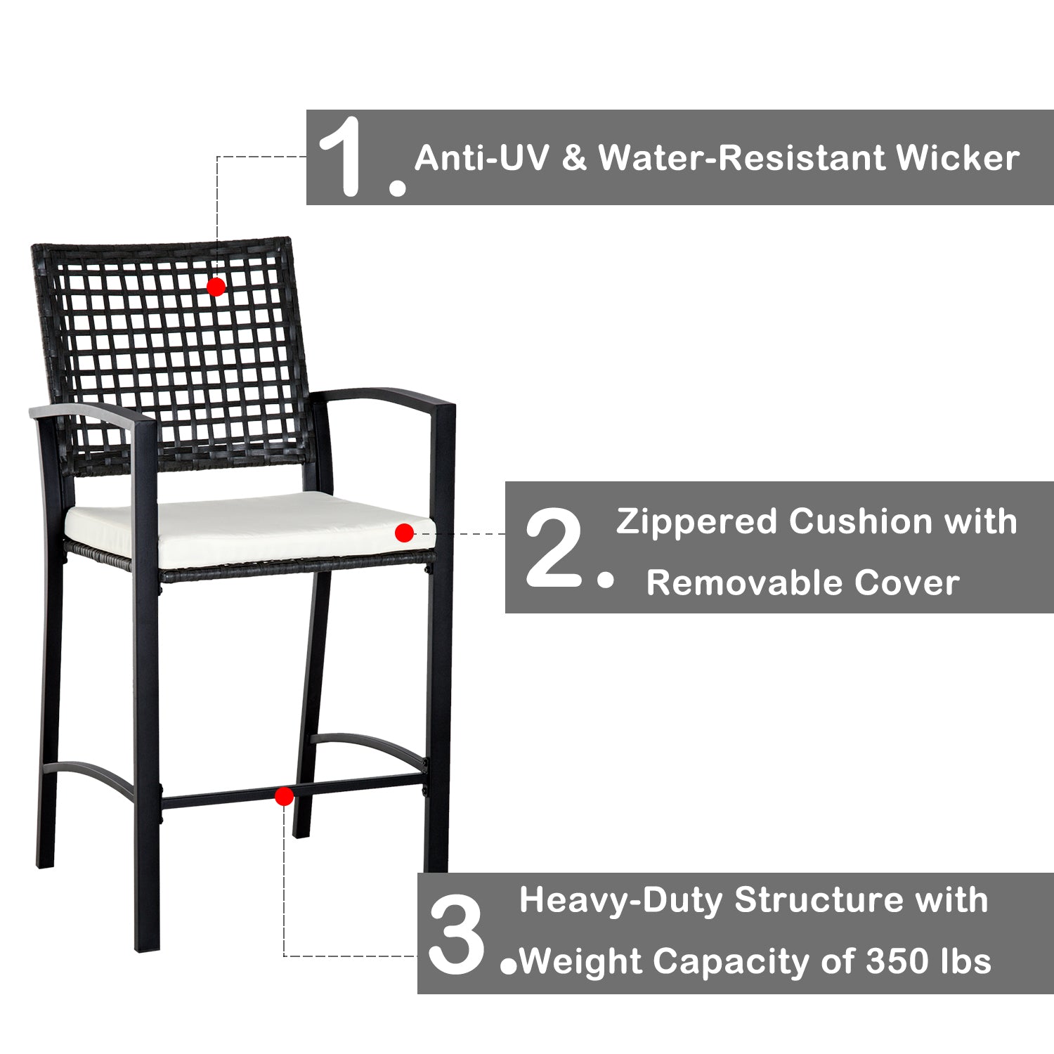 3 Pieces Outdoor Wicker Bar Set, Classic Bistro Bar Set Garden Rattan Style Patio Bar Table &; High Chairs w/ Cushions Home Bar Furniture Cream White Bistro Sets   at Gallery Canada