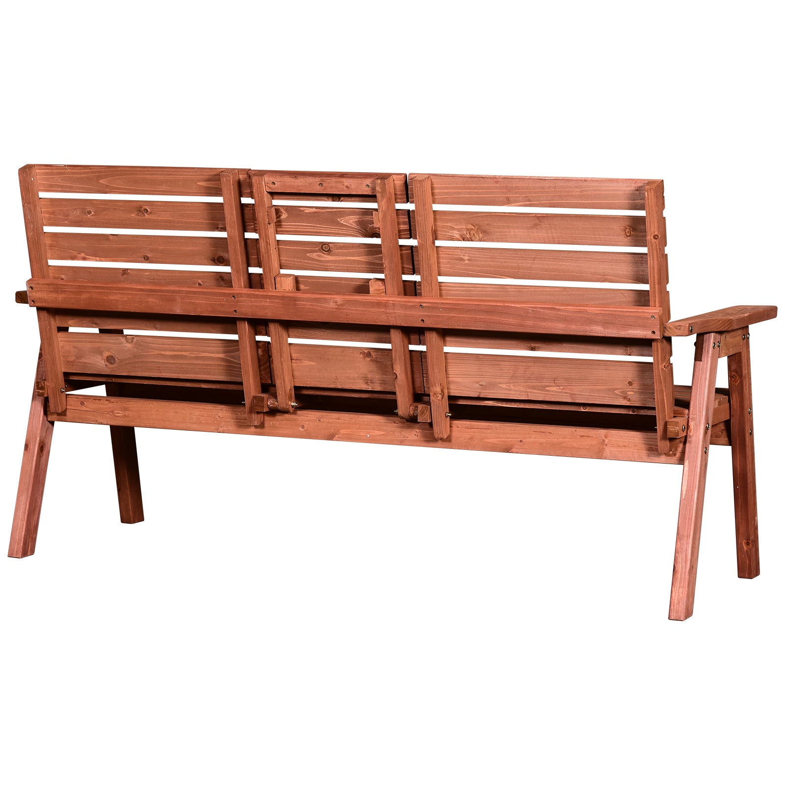 Convertible 3-Seater Wooden Garden Bench with Middle Table, Slatted Seat and Backrest, Orange Outdoor Benches   at Gallery Canada