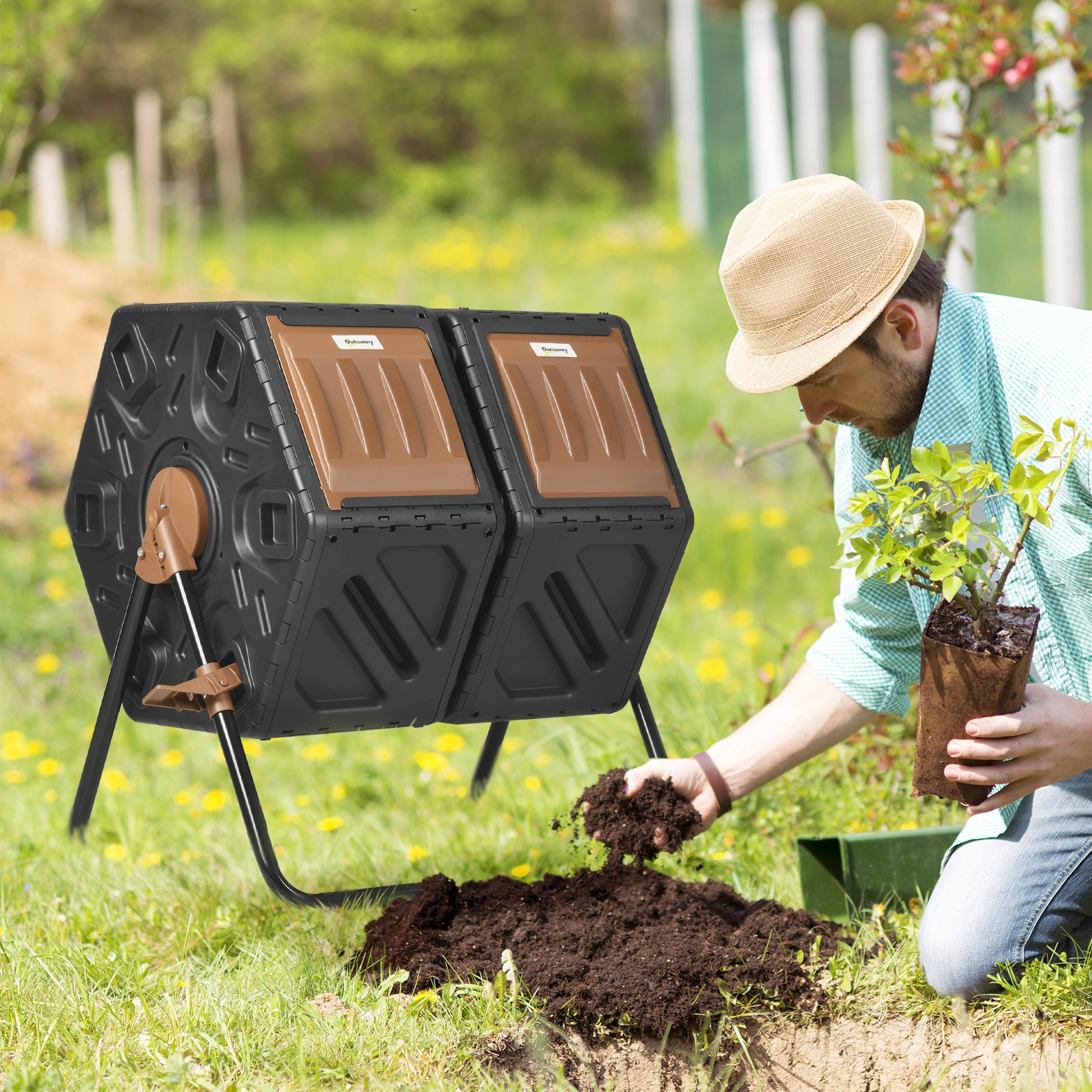 Rotating Composter, Dual Chamber Compost Bin with 24 Vents and Steel Legs, 34.5 Gallon Outdoor Compost Bin   at Gallery Canada