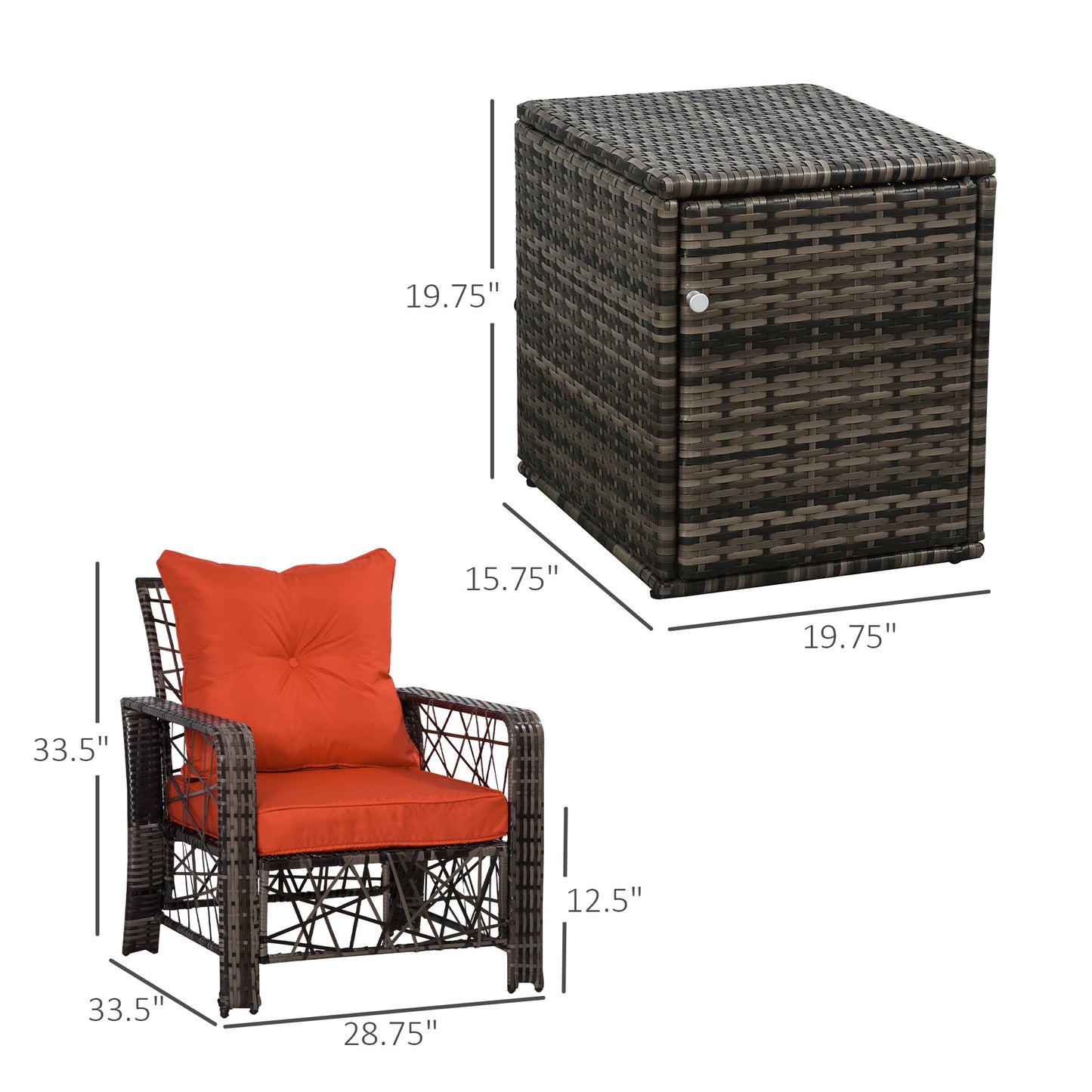 Deluxe 3-Piece Rattan Patio Furniture Set with Cushions & Storage, Red Bistro Sets   at Gallery Canada