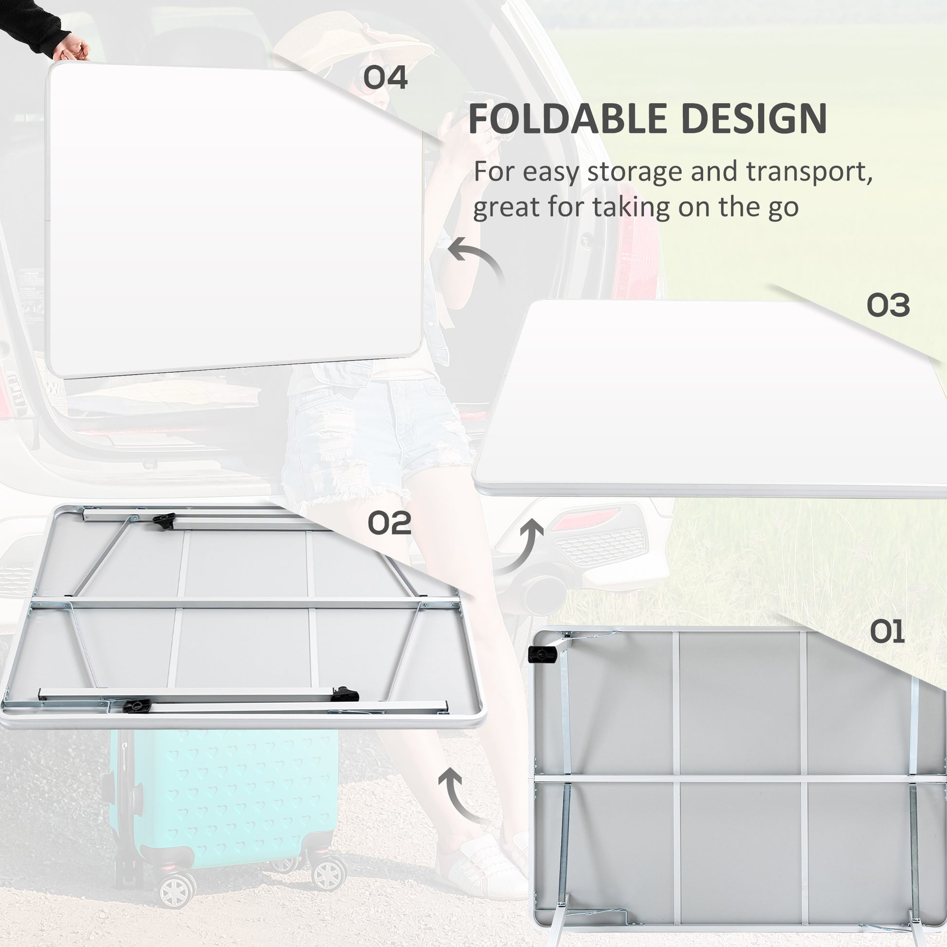 3.9ft Portable Picnic Table w/ All-terrain Feet, Aluminum Folding Camping Table for Indoor and Outdoor, Camping, Picnic, Barbecue and Party Picnic Tables & Camping Chairs   at Gallery Canada